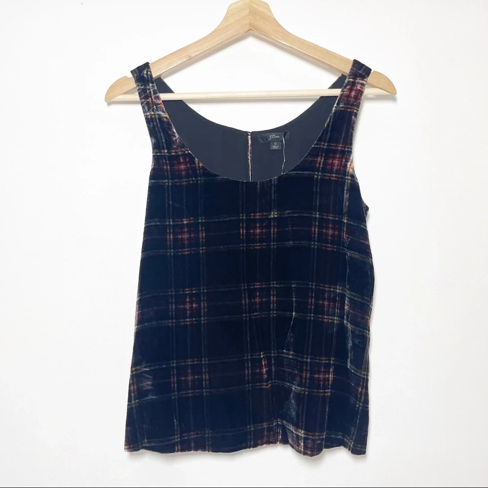 NWT J. Crew Stewart Tartan Velvet Plaid Tank Top Black Red Sz 0
